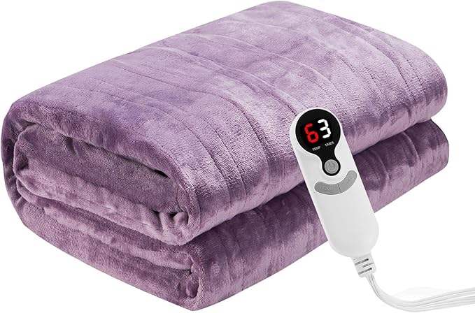 Electric Heated Blanket Throw Size 50"x60", Fast Heating Throw, Soft Microplush for Sofa & Office,6 Heating Levels & 1-10 Hours Auto Off, Machine Washable, Gifts for Family-Purple