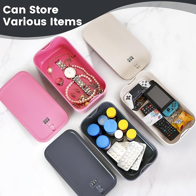 Small Lock Box,Lockable Storage Box with Combination Code for Medication Safe, Medicine Lock Box for Pills/First Aid Kits/Food/Snack Phone Jail,Locked Container for Home/Fridge/Office/School(Grey)