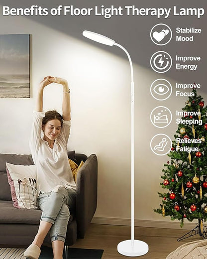 Light Therapy Lamp, 10000 Lux UV-Free Happy Therapy Lamp, Full Spectrum Sunlight Lamp with Remote Control, Light Therapy Floor Lamp with 10 Color Temperature & 6 Brightness & Timer-White