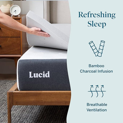 Lucid 2 Inch Ventilated Bamboo Charcoal Memory Foam Mattress Topper - Twin XL Mattress Topper