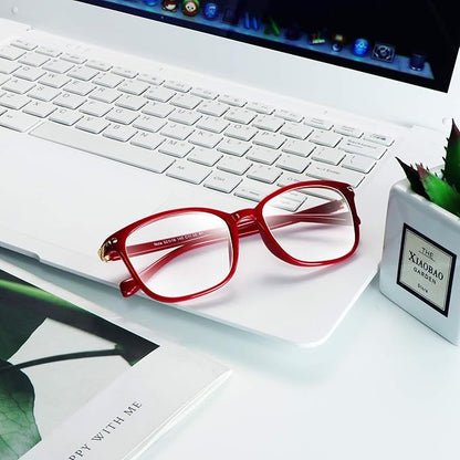 VisionGlobal Blue Light Blocking Glasses for Women, Anti Eyestrain, Computer Reading, TV Glasses, Stylish Square Frame, Anti Glare(Red,+1.75 Magnification)