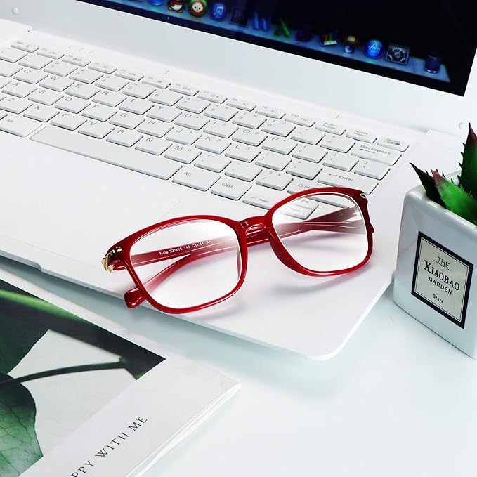 VisionGlobal Blue Light Blocking Glasses for Women, Anti Eyestrain, Computer Reading, TV Glasses, Stylish Square Frame, Anti Glare(Red,+5.00 Magnification)