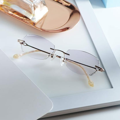 LifeArt Blue Light Blocking Glasses,Computer Reading Glasses,Rimless Frame Tinted Lens with Diamond,Stylish for Women (+4.00 Magnification)