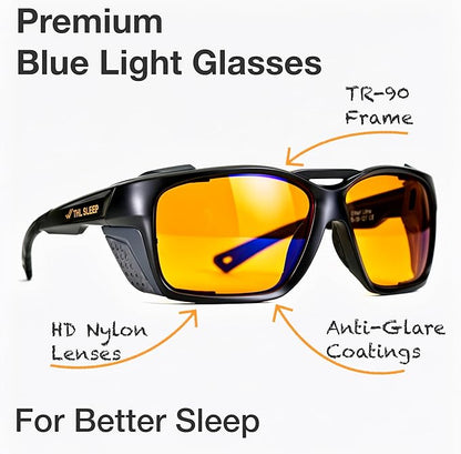 Orange Blue Light Blocking Glasses for Better Sleep - 97% Premium TR90 Wrap Around Amber Computer Migraine Glasses for Women & Men - Gaming Glasses - TV Blue Light Blockers Gamer Glasses
