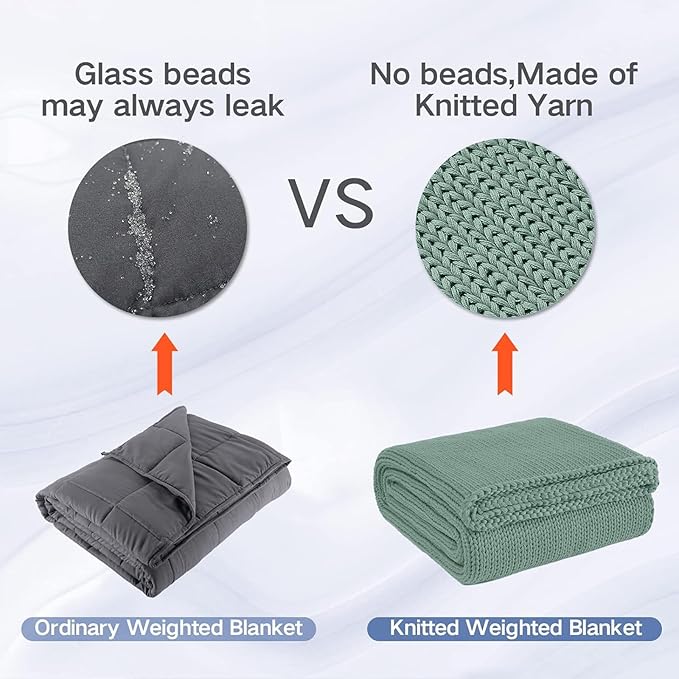Guohaoi Knitted Weighted Blanket for Adults (Haze Green 48"x72" 15lbs) No Beads Cooling Throw Blanket for Hot Sleepers, Home Decor Breathable Chunky Knit Heavy Blanket Use on Full Size Bed