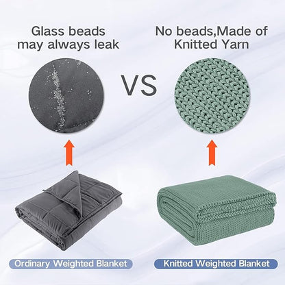 Guohaoi Knitted Weighted Blanket for Adults (Haze Green 60"x80" 12lbs) No Beads Cooling Throw Blanket for Hot Sleepers, Home Decor Breathable Chunky Knit Heavy Blanket Use on Queen/King Size Bed