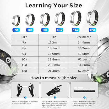 Upgrade Smart Health Ring for Women Men,Waterproof Fitness Ring, Fitness Tracker for Activity Monitoring,Sleep Tracker, No Subscription Fee (Silver, 7)