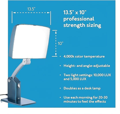 Carex Day-Light Sky Bright Sunlight Therapy Lamp, 10000 LUX Therapy Lamp at 12 Inches, LED Bright White Light with Adjustable Height and Brightness Levels for Mood