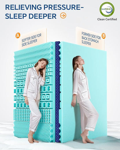 BEDELITE Twin XL Mattress Topper College Dorm Room Essentials, Dual Layer 4 Inch Memory Foam Mattress Topper, Pilow Top Mattress Pad and Premium Gel Foam Mattress, Fits Twin XL Mattress