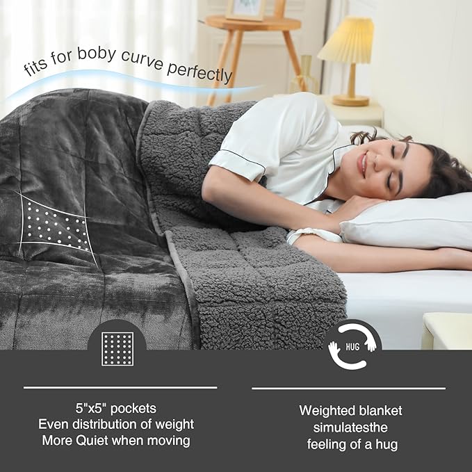 Aemicion Sherpa Fluffy Weighted Blanket for Adults, Washable Plush Weighted Blanket,15lbs 48x72in Weighted Cozy Blanket as Gifts for Women Man-Dark Grey