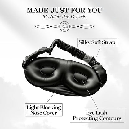 SLEEP SANCTUARY 100% Pure Mulberry Silk Sleep Mask - 22 Momme Light Blocking 3D Contour Silk Eye Mask for Sleeping - Secure Fit for Side Sleepers, Women & Men - Cloud Soft (Black)