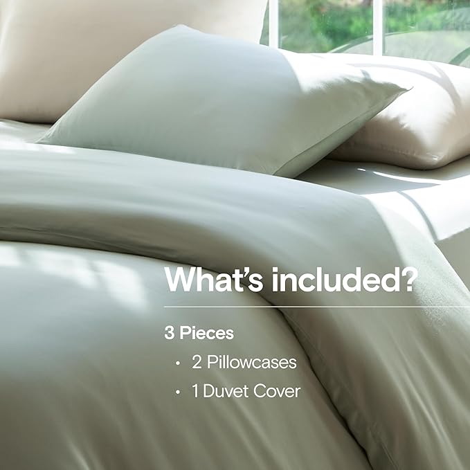 DOZ Duvet Cover Set, 100% Viscose derived from Bamboo, Organically Grown, Buttery Soft, Cooling Duvet Covers, High GSM, 1 Duvet Cover and 2 Pillowcases, 90"x90" (Sage, Full/Queen)