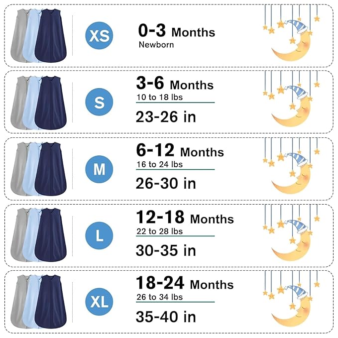 3 Pack Baby Sleep Sack 6-12 Months 100% Rayon Cotton Baby Sleeping Bag 2-Way Zipper Toddler Wearable Blankets,Comfy Stretchy TOG 0.3(Medium)