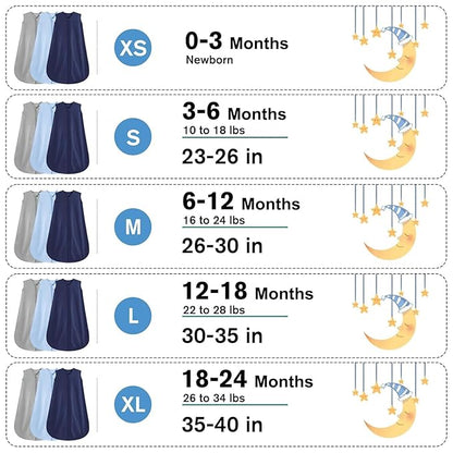 3 Pack Baby Sleep Sack 12-18 Months 100% Rayon Cotton Baby Sleeping Bag 2-Way Zipper Toddler Wearable Blankets,Comfy Stretchy Thin Sleep Sacks.TOG 0.3 (Large)