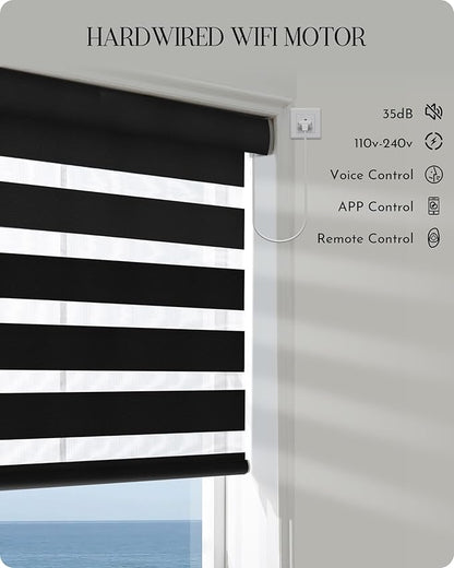 Graywind Motorized Blinds with Remote, Smart Zebra Shades for Windows, Hardwired Roller Blinds Compatible with Apple Homekit, Alexa, Google Home, Custom Size, Luxury Blue Grey