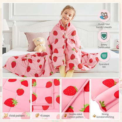 HOSUKKO Weighted Blanket - 2 lbs Pink Strawberry Heavy Blanket - Small Size Breathable Blanket(19 * 21 inches, 2 lbs)