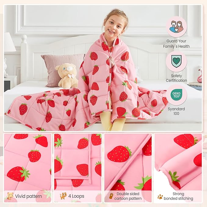 HOSUKKO Weighted Blanket - 3 lbs Pink Strawberry Heavy Blanket - Small Size Breathable Blanket(20 * 30 inches, 3 lbs)