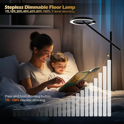 Light Therapy Lamp, 12000 LUX UV-Free Sunlight Lamp, Floor Lamp with Remote, Full Spectrum Sun Lamp, 4 Color Temps 2700-6500K & 7 Brightness & Timer LED Lamp for Living Room Bedroom Home Office, Black