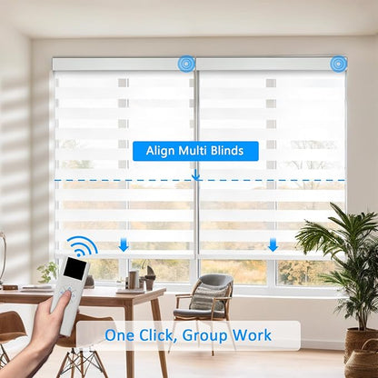 Motorized Zebra Blinds for Windows Cordless Electric Curtains with Remote Control Blackout Shades Custom Smart Blinds Compatible with Alexa Google Home(Light Filtering White,W40 X 72in)