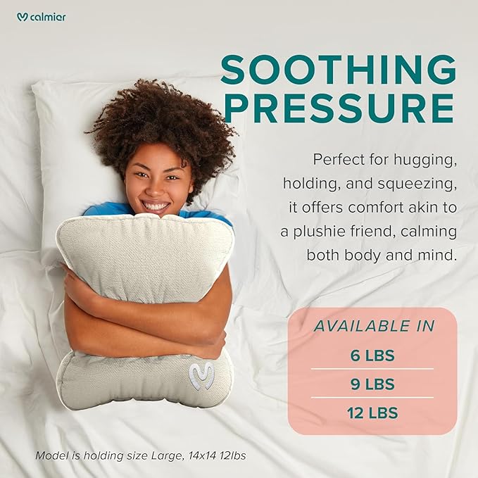 Calmier - 9 lb Sensory Weighted Pillow - Glass Bead Filled Hug Pillow - Ultra Plush Cozy Weight Sensory Pillows for Adults and Kids - Weighted Lap Pad (Tan- Fleece, 9 LBS)