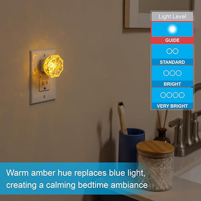 GE SleepLite Jewel LED Night Light, Plug-in, Always On, Amber, UL-Certified, Energy Efficient, Ideal Nightlight for Bedroom, Bathroom, Nursery, Hallway, Kitchen, 85881, 4 Pack