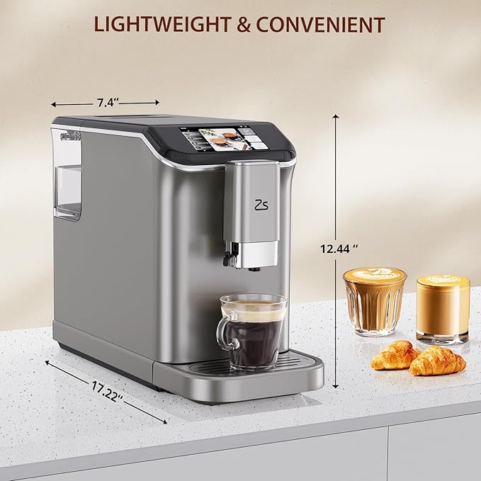 Fully Automatic Espresso Machine, 20 Bar Coffee Espresso Machine with Grinder & Automatic Milk Frother for Latte, Cappuccino, 7 Coffee Varieties, One-Touch Single/Double Shot for Espresso