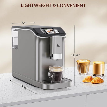 Fully Automatic Espresso Machine with Milk Frother, Built-In & Adjustable Espresso Bean Grinder, 1-15 Adjustable Grind Size Levels, 1.5L Water Tank, Auto-Cleaning, Cappuccino & Latte Machine for Home