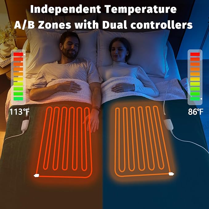 Heated Electric Blanket Queen Size - 84" x 90" Heating Blanket with Dual Control, 10 Heating Levels & 8 Hours Auto Off, Soft Warm Flannel Blanket, Christmas Birthday Gifts for Senior Grandma