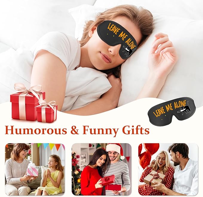 Funny 3D Zero Pressure Sleep Eye Mask for Men Women Side Sleeper, Adjustable Blackout Soft Breathable Eye Masks for Travel Nap Night Sleep, Humorous Gift Stocking Stuffers (Leave ME Alone)