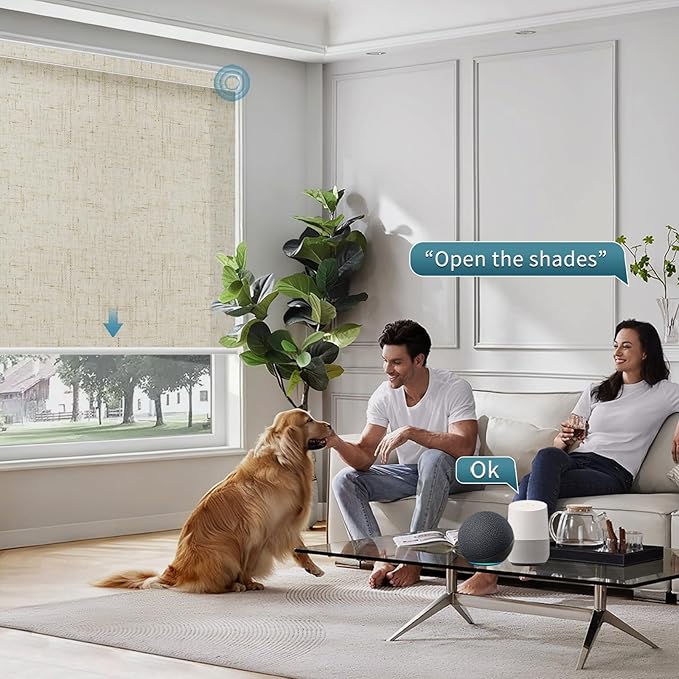 Motorized Roller Shades,70% Blackout Motorized Light Filtering Shades Compatible with Homekit Alexa Google,Smart Blind with Remote,Electric Shades for Home Office,Linen Sand