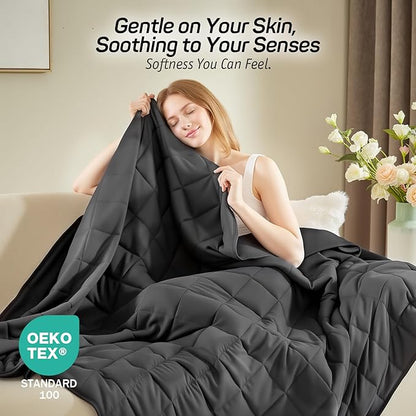 Weighted Blanket for Adults 15lbs, 48"x72", Twin Size Soft Cooling Weighted Blanket for 125-180lbs, Breathable Heavy Blanket with Glass Beads Warm Thick Blanket for Bed Sofa All Season, Dark Grey