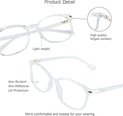VisionGlobal Blue Light Blocking Glasses for Women, Anti Eyestrain, Computer Reading, TV Glasses, Stylish Square Frame, Anti Glare (Clear, No Magnification)
