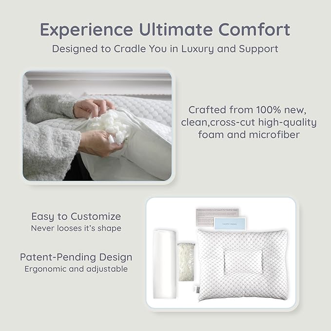 Lussi & Company Orthopedic Pillow - 20x26” Adjustable Cervical Neck Pillow for Sleeping, (Pack of 1) Ergonomic & Rectangular Memory Foam Pillow for Neck Support - Patent Pending