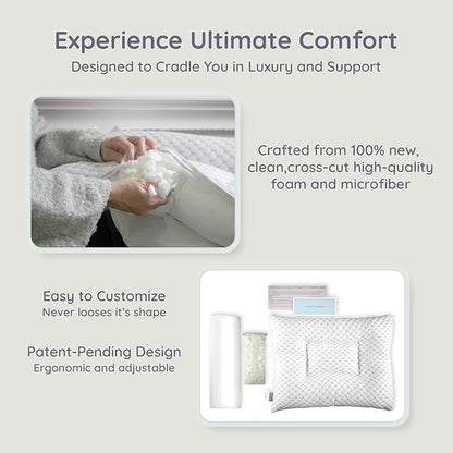 Lussi & Company Orthopedic Pillow - 20x26” Adjustable Cervical Neck Pillow for Sleeping, (Pack of 1) Ergonomic & Rectangular Memory Foam Pillow for Neck Support - Patent Pending