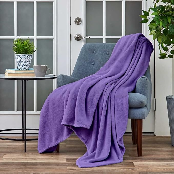 Cosy House Collection Everyday 1500 Series Fleece Blanket - Couch & Travel Essentials - All Season, Stays Fresh & Clean - Soft, Breathable & Skin-Friendly (Throw, Purple)