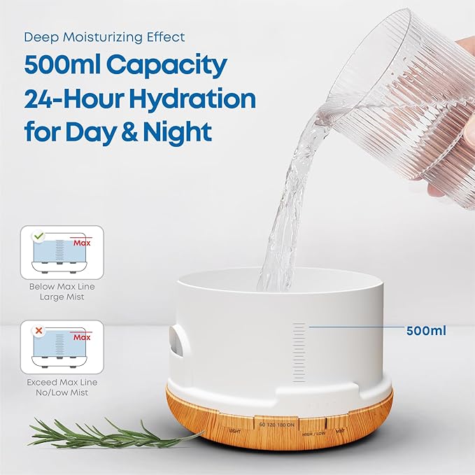 500ml Premium Essential Oil Diffuser, 5-in-1 Ultrasonic Aromatherapy Humidifier & Scent Vaporizer with Auto-Off Timer, Remote, Brown with Oils Gift Pack - Floral Blend