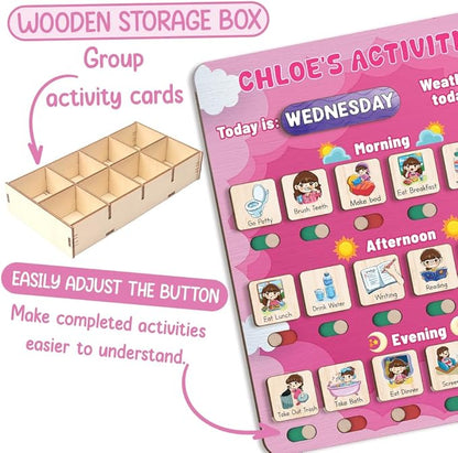 Wooden Chore Chart for Kids Visual Schedule, Routine Chart for Kids, Morning Bedtime Routine Chart for Toddlers Ages 2-4, Daily Kids Schedule Board for Home (15)