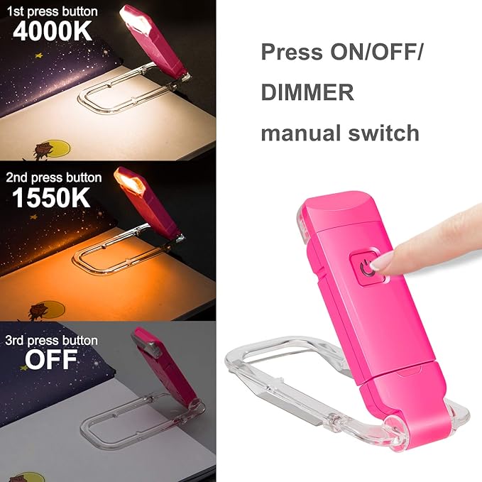 BIGLIGHT Amber Book Reading Light, LED Clip on Book Lights, Reading Lights for Books in Bed, Small Book Light for Kids, USB Rechargeable, 2 Brightness Adjustable for Eye Protection, Red