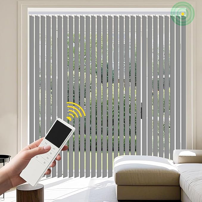 Mortorized Vertical Blinds, Custom Blackout Window Shades, Remote Control Patio Door Vertical Blinds for Sliding Glass Door, Home, Indoor Windows, Grey