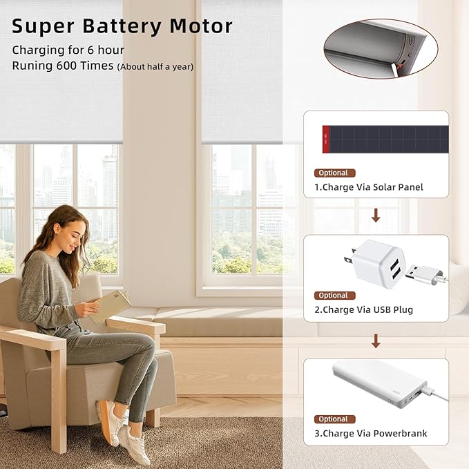 Motorized Blinds Roller Shade with Remote: Canisteo Automatic Smart Blind for Windows 100% Blackout, Electric Blinds Compatible with Alexa/Google Home/Apple Homekit, Customized Size, Cozy White