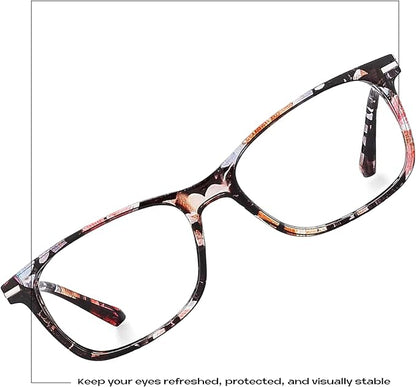 Readerest Blue Light Blocking Glasses – Thin Reflective Lens, Anti-Glare Computer Eyeglasses, UV Protection, Eye Strain Relief (Floral, 1.0 Magnification)