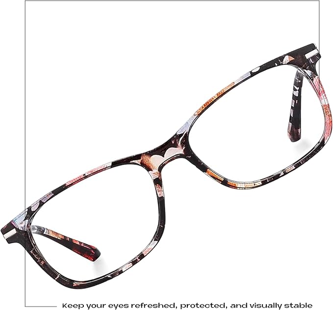 Readerest Blue Light Blocking Glasses – Thin Reflective Lens, Anti-Glare Computer Eyeglasses, UV Protection, Eye Strain Relief (Floral, 1.5 Magnification)