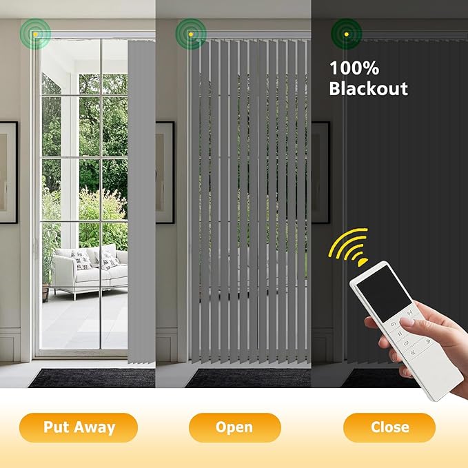 Mortorized Vertical Blinds, Custom Blackout Window Shades, Remote Control Patio Door Vertical Blinds for Sliding Glass Door, Home, Indoor Windows, Grey