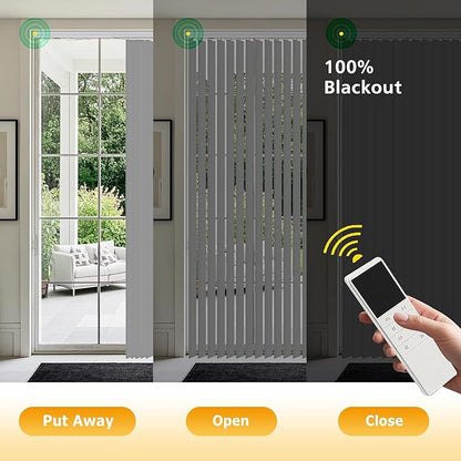 Mortorized Vertical Blinds, Custom Blackout Window Shades, Remote Control Patio Door Vertical Blinds for Sliding Glass Door, Home, Indoor Windows, Grey