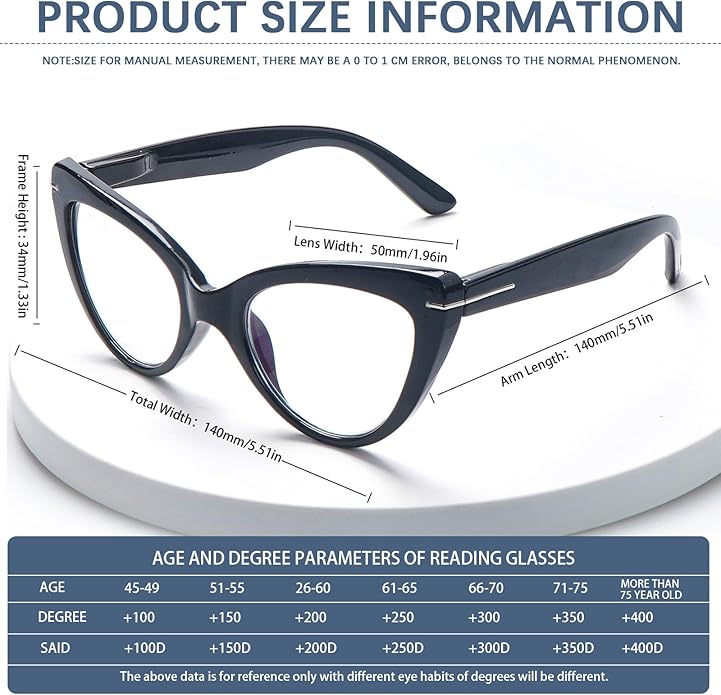 6 Pack Fashion Cat Eye Reading Glasses for Women Blue Light Blocking Oversized Spring Hinges Computer Readers