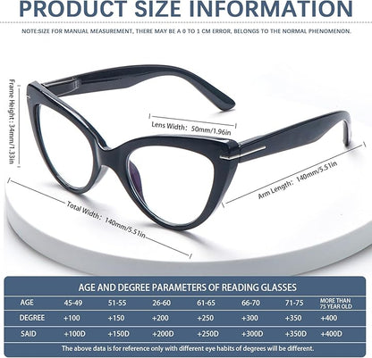 6 Pack Fashion Cat Eye Reading Glasses for Women Blue Light Blocking Oversized Spring Hinges Computer Readers