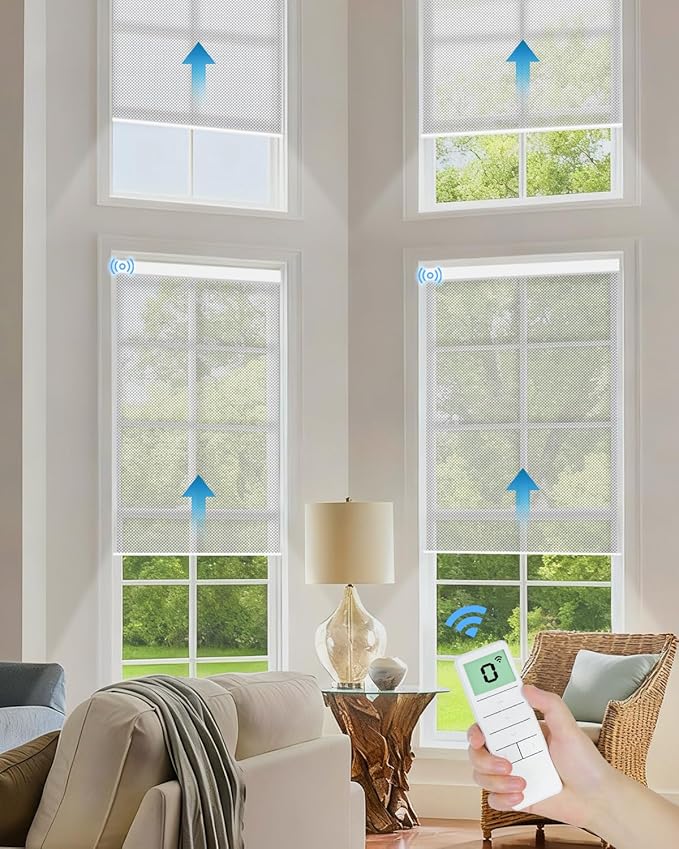 Motorized Solar Roller Shades with Remote Control, Light Filtering Smart Blinds for Windows Work with Alexa Google via Hub, Rechargeable Electric Shade Customized Size (Fireproof Silver)