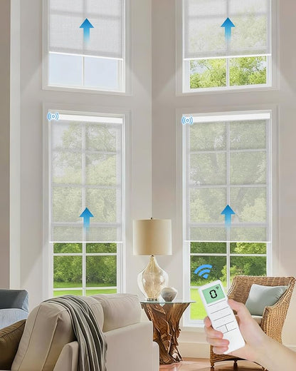 Motorized Solar Roller Shades with Remote Control, Light Filtering Smart Blinds for Windows Work with Alexa Google via Hub, Rechargeable Electric Shade Customized Size (Fireproof Silver)