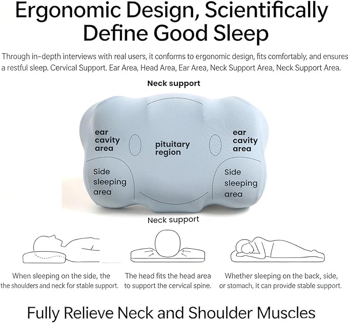 Cloud Pillow Ergonomic Memory Foam Cervical Neck Support Pillow, Adjustable Dual-Loft Hypoallergenic Breathable Pillowcase for Side Back Stomach Sleepers (Gray)