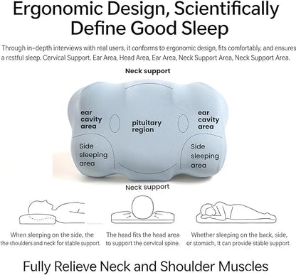 Cloud Pillow Ergonomic Memory Foam Cervical Neck Support Pillow, Adjustable Dual-Loft Hypoallergenic Breathable Pillowcase for Side Back Stomach Sleepers (White)